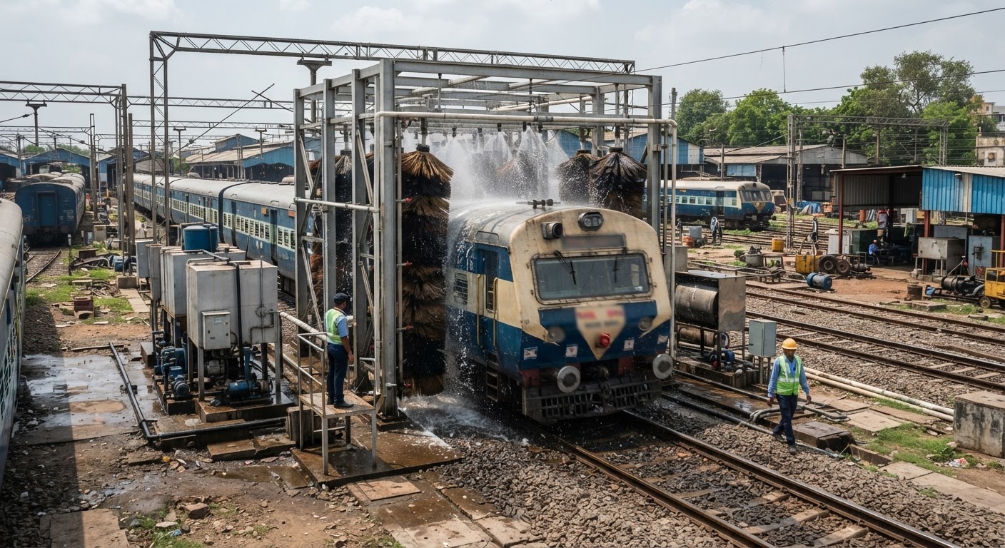 Vadodara MEMU Shed Gets High-Tech Automatic Coach Washing Plant
