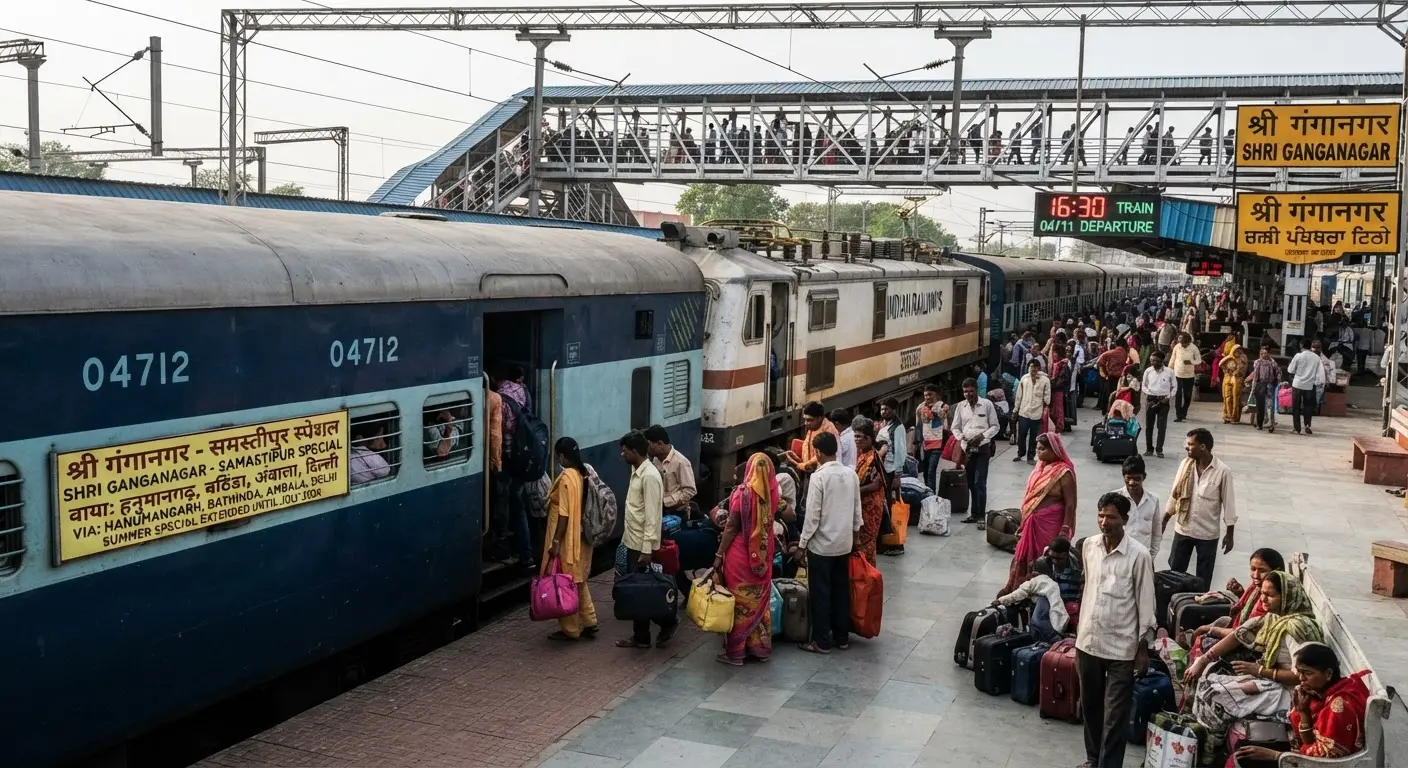 Indian Railways extends Shri Ganganagar to Samastipur special train service until July 2026