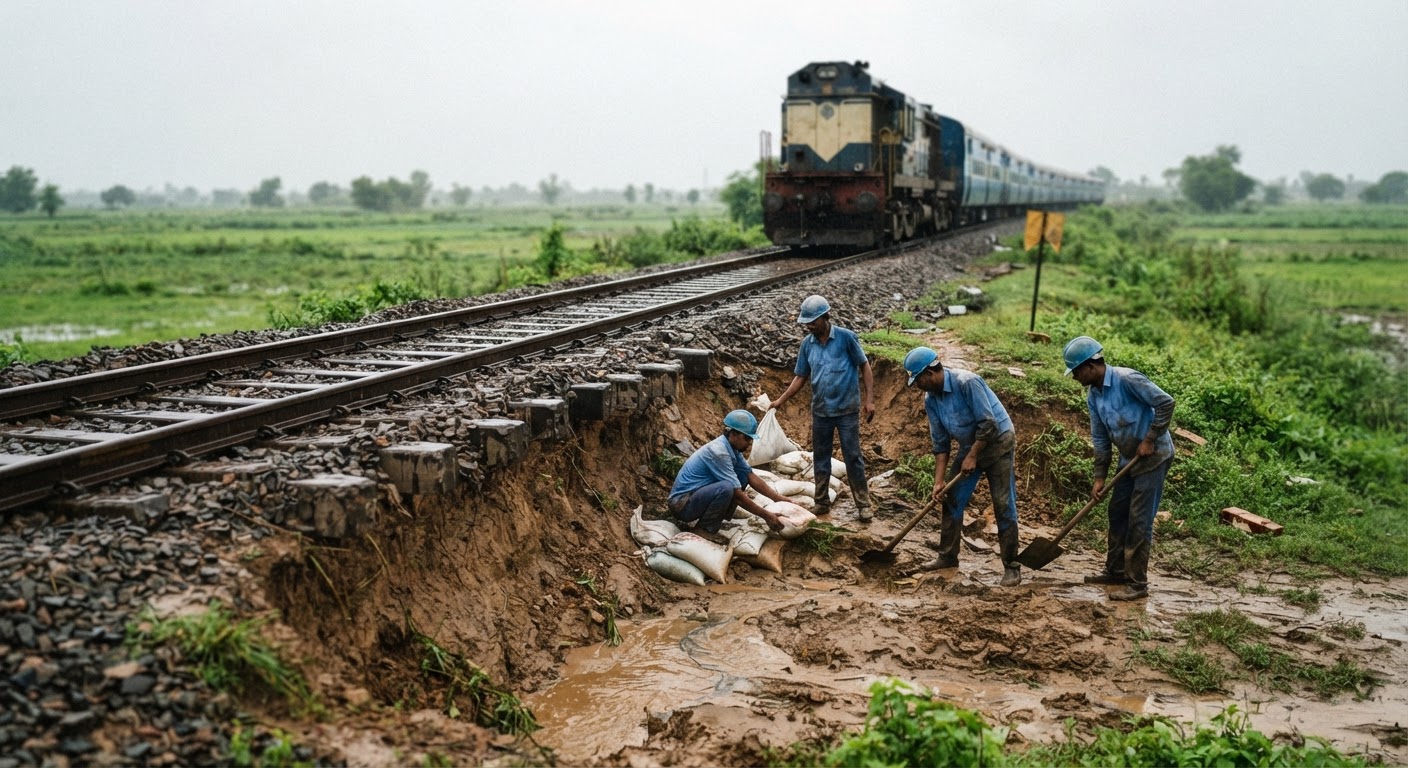Heavy rains trigger soil erosion on railway tracks between Khutaha and Chitahara