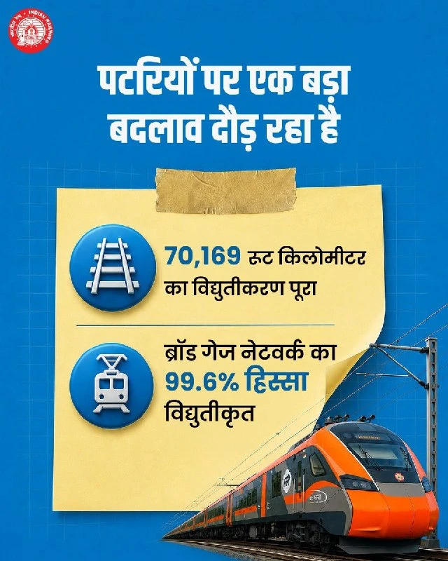 Indian Railways successfully electrifies 99 percent of its broad gauge network
