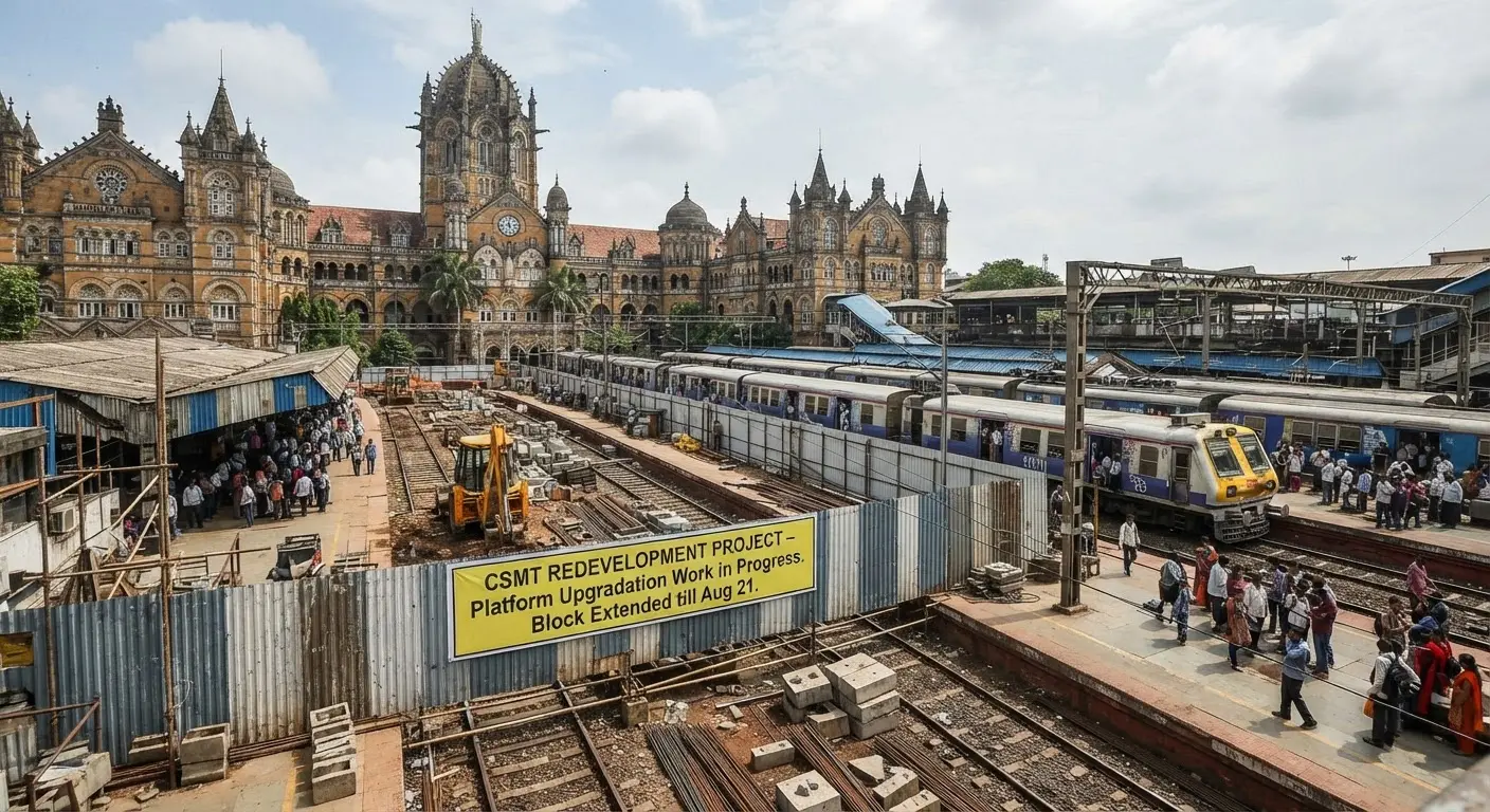 Central Railway extends CSMT redevelopment block affecting train services until August 2026