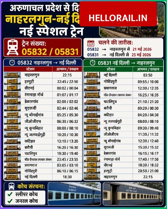 Naharlagun to New Delhi: Update on special train services and Arunachal Express timings
