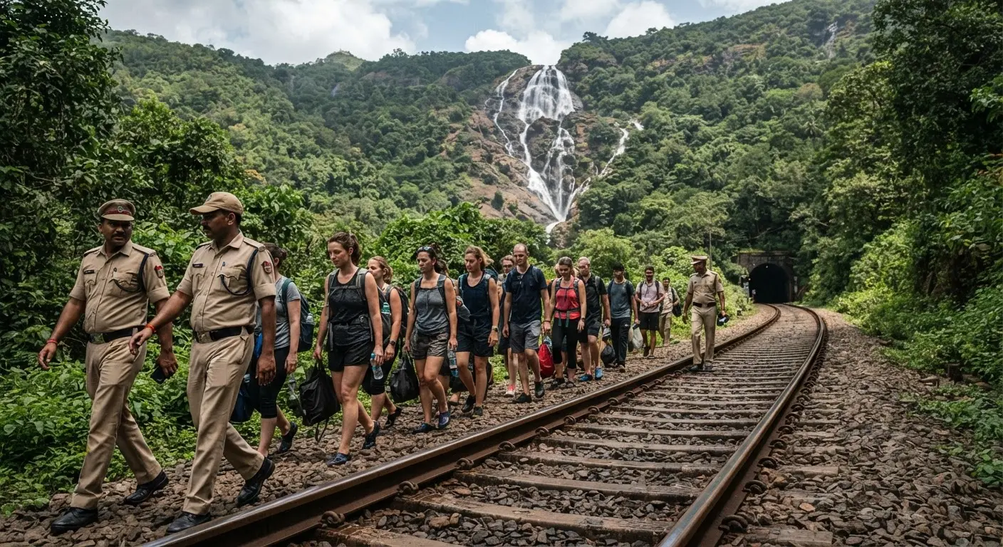 Railway Protection Force fines 32 tourists for illegal trekking at Dudhsagar Falls