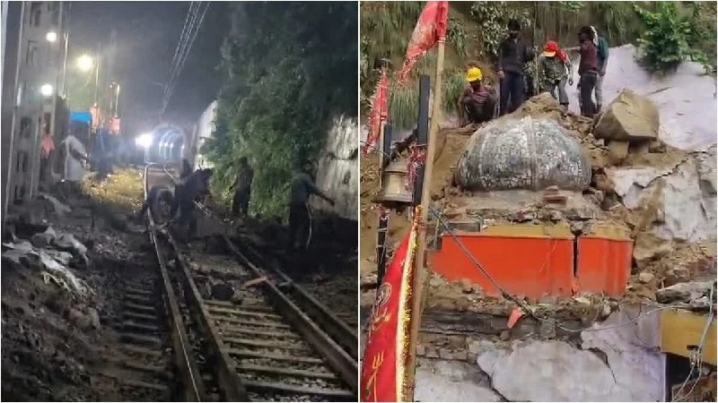 Landslide in Haridwar damages local temple and obstructs railway track