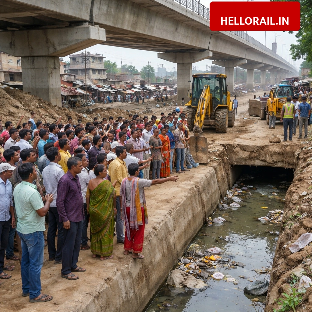 Sitamarhi Railway Over Bridge: Local residents stop service road construction over drainage concerns