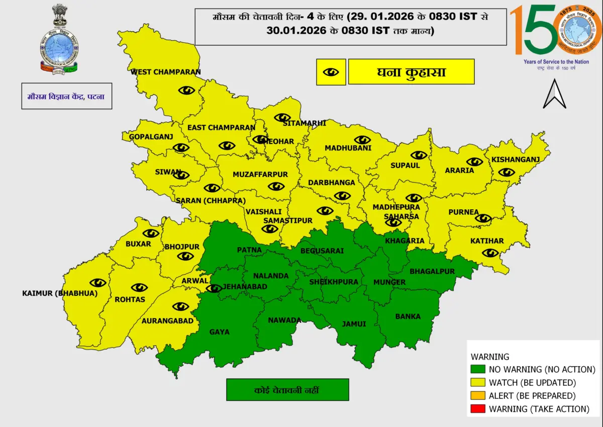 IMD Issues Weather Alert for Bihar Until January 30, Dense Fog Expected in Most Parts, Travel May Be Affected