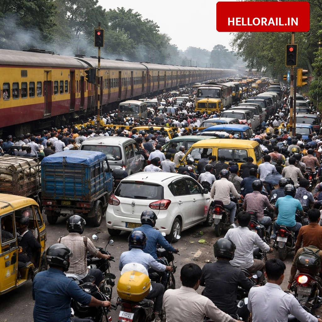Azamgarh Railway Crossing: Technical fault at Dagra Mod causes traffic jam and train delay
