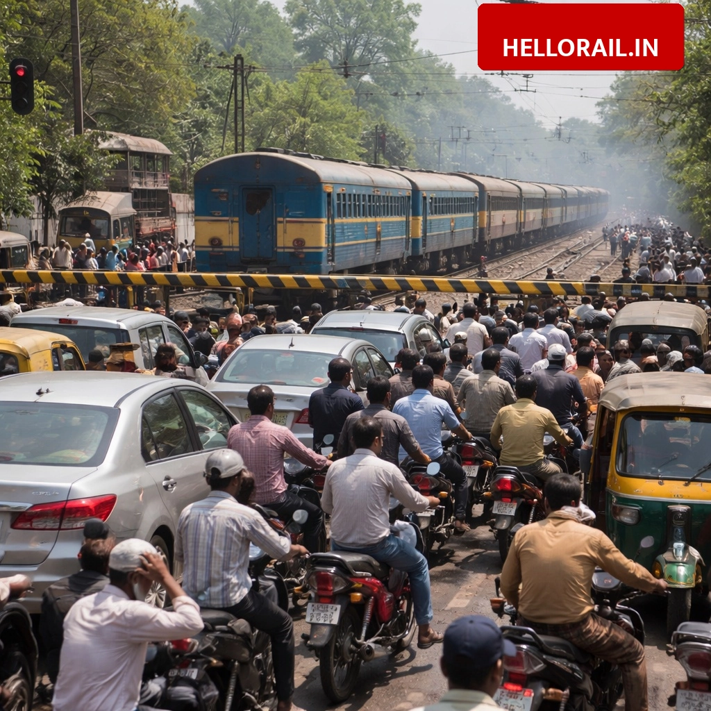 Baghha Railway Crossing 50-C: Technical glitch causes traffic jam and commuters face heat