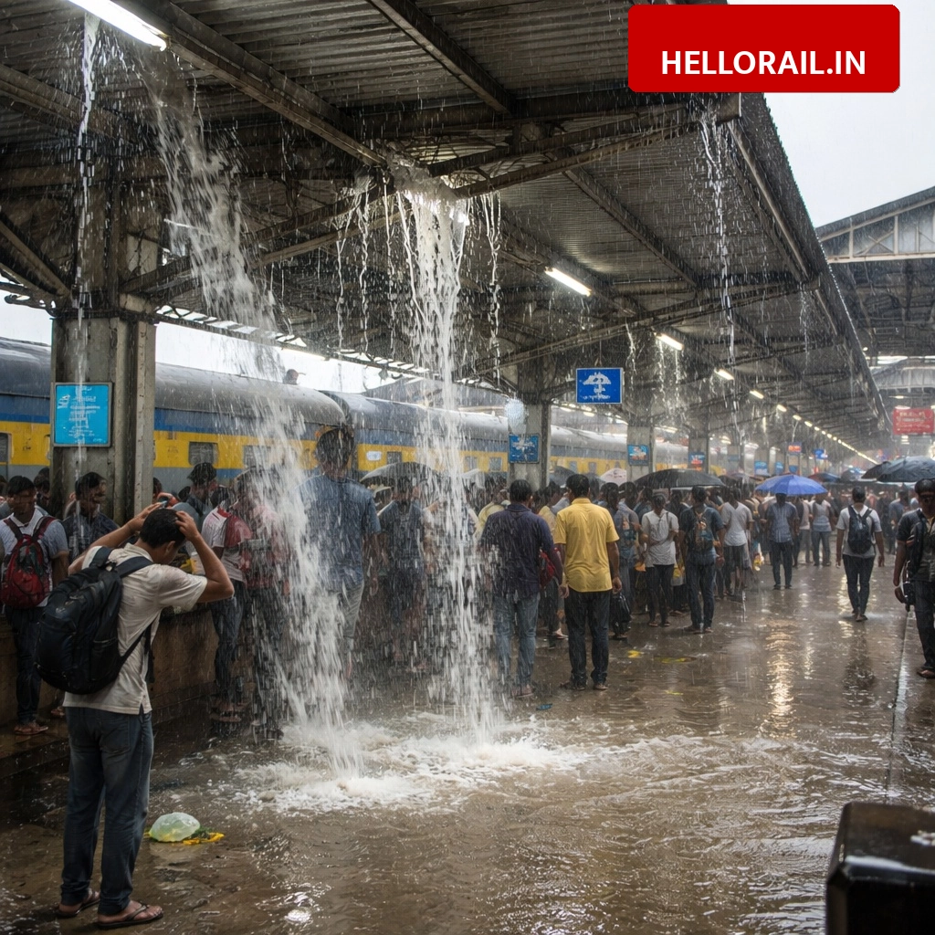 Raipur Railway Station: Heavy rain leads to water leakage from Platform 1 roof, passengers face hardship