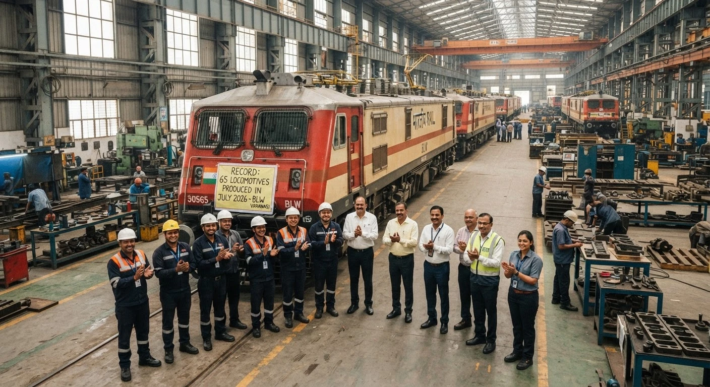 Banaras Locomotive Works achieves record production of 65 electric locomotives in July 2026