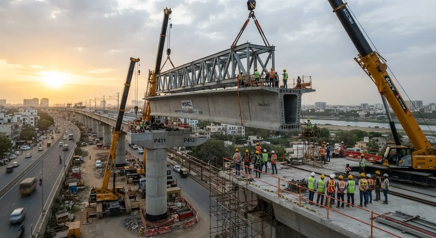 Mumbai Ahmedabad Bullet Train Project Completes Landmark Portal Beam Launch in Ahmedabad