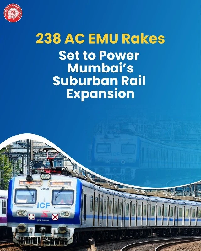 Indian Railways will deploy 238 new air conditioned suburban trains in Mumbai