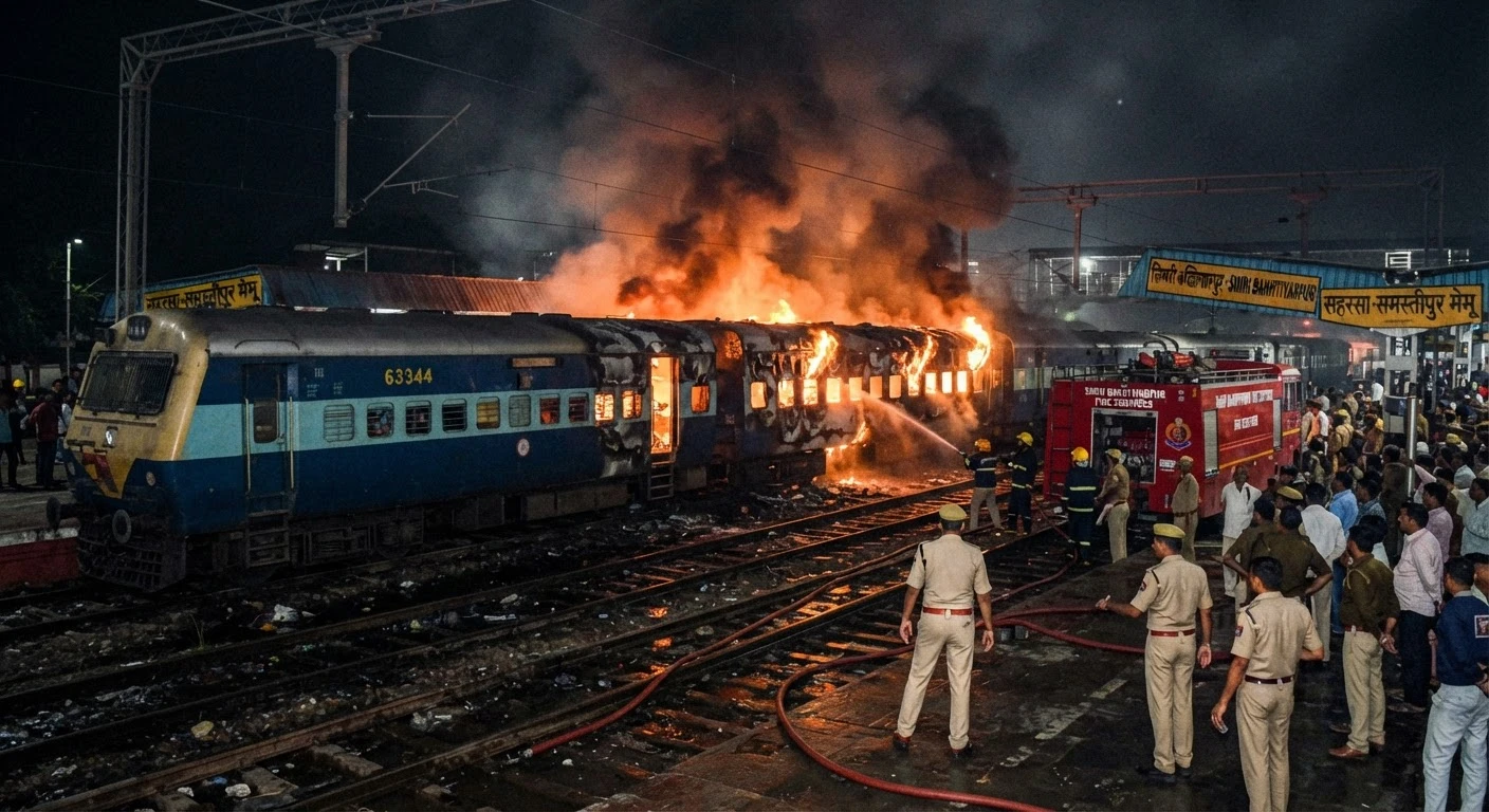 Fire breaks out in two coaches of Saharsa Samastipur MEMU train at Simri Bakhtiyarpur station